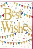 In this image, a festive Best Wishes card radiates warmth and optimism, much like a friendly gathering in the heart of Downe. The card is set on a smooth, white background that allows the colours and metallic details to shine clearly. Centre stage, the words Best Wishes are written in a bold, flowing gold script, embossed so that each curve and loop stands slightly proud of the surface. The gold catches the light, creating subtle highlights and shadows that give the lettering a luxurious, tactile quality, as if traced in fine gilded ink. Encircling the central message, curved lines of bunting sweep in gentle arcs across the top and bottom, framing the greeting in a playful, almost musical rhythm. Each tiny triangular flag is a bright splash of colour-reds, blues, greens, yellows, pinks, and oranges-some decorated with dots, others with stripes or small geometric patterns that suggest handmade care and attention. Dotted around the design are small stars and confetti-like circles, scattered in matching shades that bring a soft sense of movement, like confetti drifting slowly down after being thrown in celebration outside a village hall. The overall feel is joyful yet tasteful, suitable for marking milestones from exam success to retirement, or simply cheering on a loved one embarking on something new. It looks like the sort of card Flower Delivery Downe might match with a colourful bouquet for same-day delivery, ensuring that the visual message of happiness, support, and genuine good wishes is impossible to miss, even before the card is opened and read.